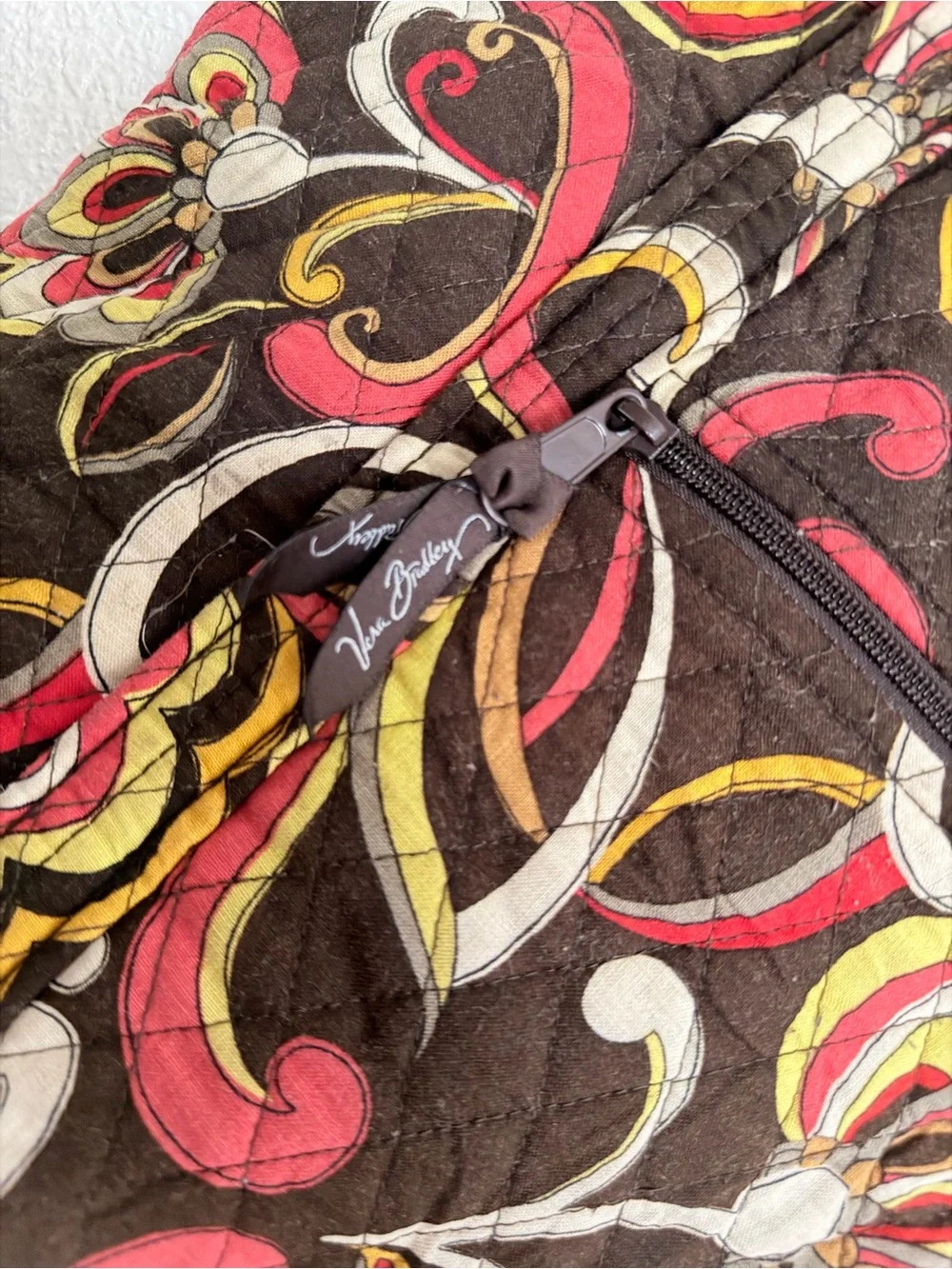 Vera Bradley Quilted Floral Tote in Brown, Red & Yellow